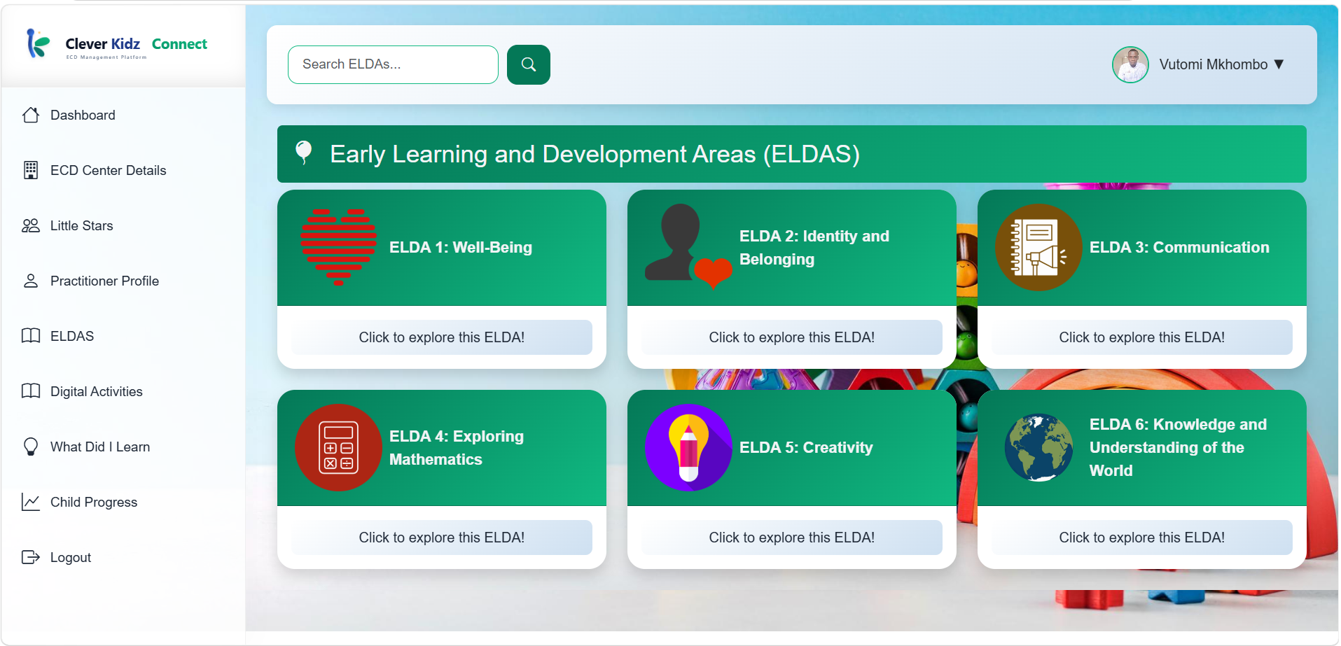 ELDA Assessment Module showing tracking metrics